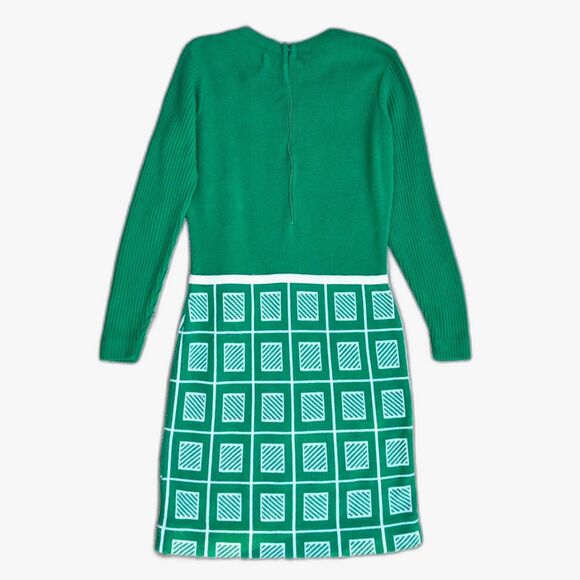 Vtg 70s Sears Juniors Bazaar Green Knit Tie Waist Shift Sweater MiniDress sz 4/6 - Picture 5 of 10